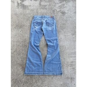 Levis Jeans Womens 5 Medium Blue Flare Bootcut Stretch Embroidered Pockets Denim